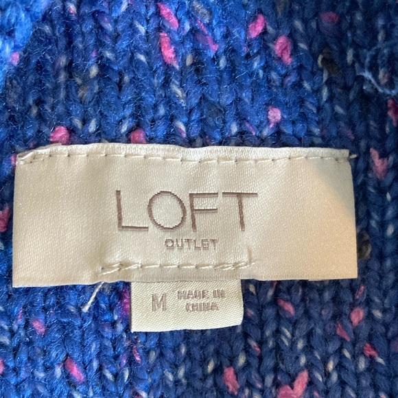 LOFT Outlet Medium Blue Cable Knit Turtleneck Sweater - Picture 9 of 10